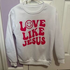 SHEIN White Sweatshirt with Pink Graphic